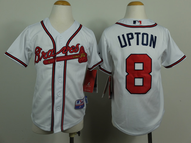 Youth Atlanta Braves #8 Upton White MLB Jerseys